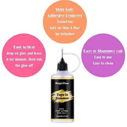 MagicFlow 100ml Tape-in Hair Extension Remover - Easily Removes Lace Wigs, Clip-in Extensions, Hairline Glue, and Adhesive Resid