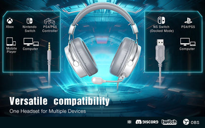 FIFINE USB Gaming Headset with 7.1 Surround Sound/3.5mm Jack/Microphone,Over-Ear Wired Headphone for PC PS4/5 Xbox Ampligame H9W