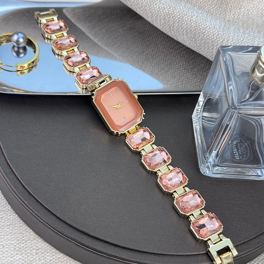 women's large section rhinestone chain rectangular color case rhinestone dial fashion European and American style ladies watch