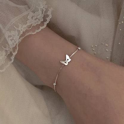 VENTFILLE 925 Sterling Silver Diamond-Studded Butterfly Bracelet Women's Fashion Temperament Flower Adjustable Bracelet