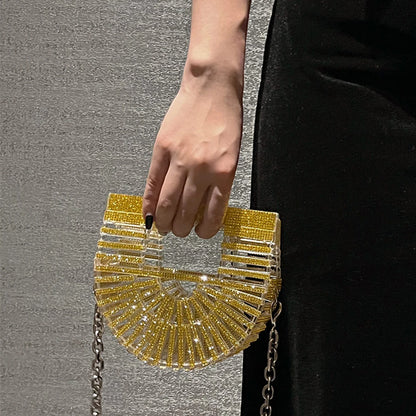 ﻿JIOMAY Half Moon Bag Rhinestone Purse Luxury Designer Handbags Clutch Evening Mini Basket Bling Tote Bag Crystal Wedding Bags