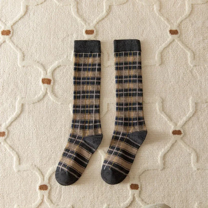 Stockings Women Harajuku Retro Vintage Plaid Long Socks Stocking JK College Style School Girls Cotton Knee Socks Women Stockings