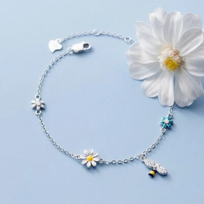VENTFILLE 925 Sterling Silver Diamond-Studded Butterfly Bracelet Women's Fashion Temperament Flower Adjustable Bracelet