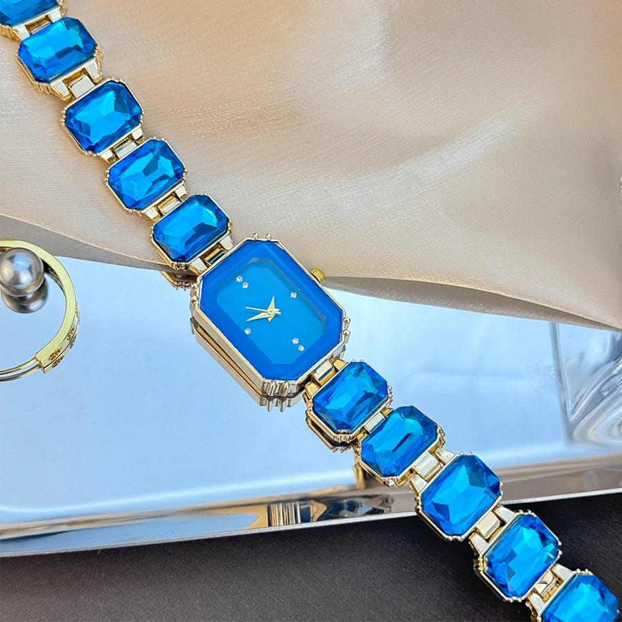 women's large section rhinestone chain rectangular color case rhinestone dial fashion European and American style ladies watch