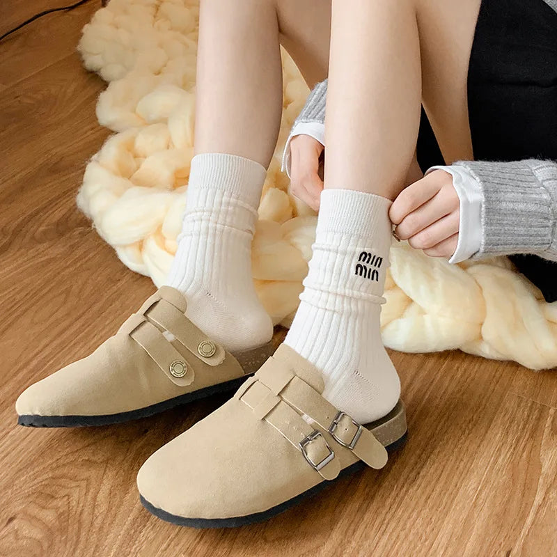 5 Pairs Socks Letter Designer Women Socks Luxury Brands Embroidered Striped Double-needle Mid-Tube Fashion Solid Cotton Socks