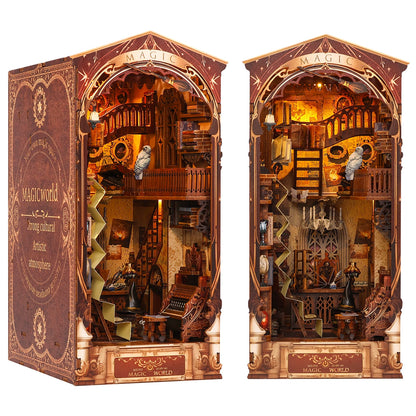 New DIY Book Nook Kit 3D Wooden Bookshelf Miniature Building Kits Home Decor Creative Model for Adults Halloween Christmas Gifts