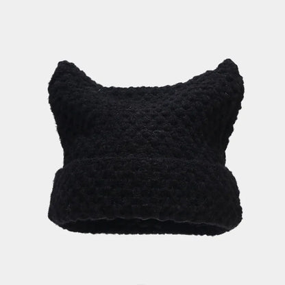 New Japanese Streetwear Harajuku Beanie Little Devil Striped Knitted Hat Women Girls Autumn Winter Cute Cat Ears Cap
