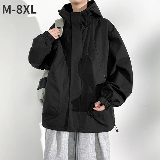 New Camping Jacket Men Windbreak Coat Plus Size 8XL Fashion Casual Waterproof Jacket Male Solid Color Outerwear Big Size