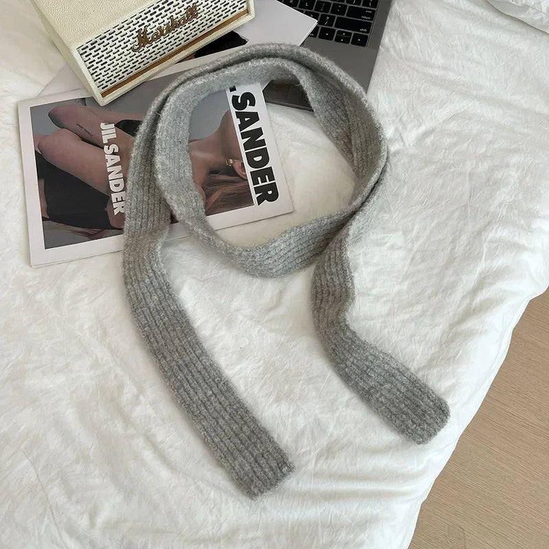 Striped Plush Scarf Women's Niche Design Sense Spice Girl Versatile Decoration Korean Version Thin and Narrow Long Scarf
