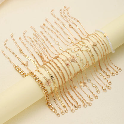 20 Pcs/Set Fashion Metal Butterfly Heart Pendant Anklets Set Bohemia Vintage Pearl Foot Bracelet Beach Woman Jewelry Gifts 2024