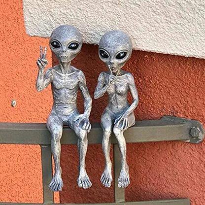 New Outer Space Alien Statue Martians Garden Figurine Set  Yard & Garden Decors Outdoor Courtyard Ornaments