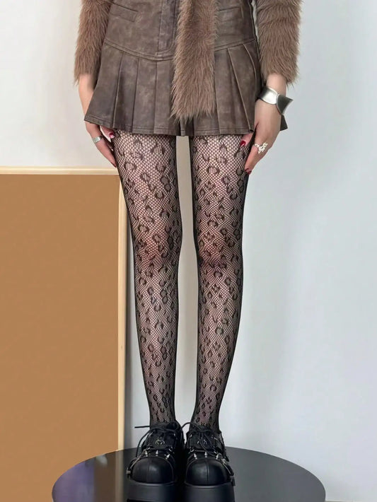 1 Pc Lace Flower Bottomed Stockings Women Gothic Black White Mesh Hollowed Pantyhose Female Sexy Fishnet Tights Hosiery