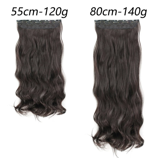 Synthetic Long Wavy Hairstyles 5 Clip In Hair Extensions Heat Resistant Hairpiece Brown One Piece 5 Clips Fake Hair For Women