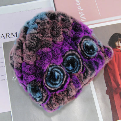 New Fashion Real Fur Hats Scarves Sets Women Winter Knitted Real Rex Rabbit Fur Hat Scarf Ladies Natural Fur Hats Mufflers Sets