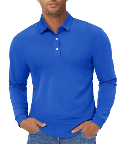 TACVASEN Long Sleeve Polos Quick Dry T-shirts Mens Breathable Sports Tees Casual Golf Polo Shirts Work T-shirt Pullover Tops Man