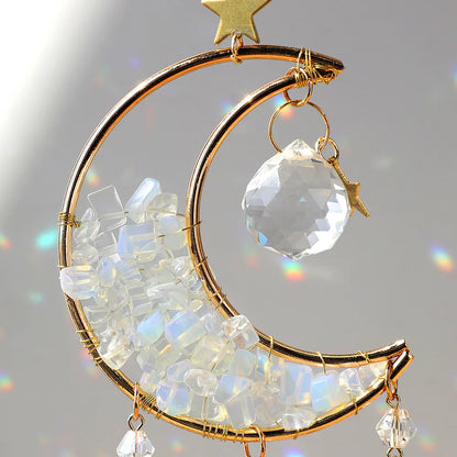 1 Piece Rainbow Made Crystal Suncatcher, Raw Stone Moon Home Decor for Garden Bedroom Balcony Pendant