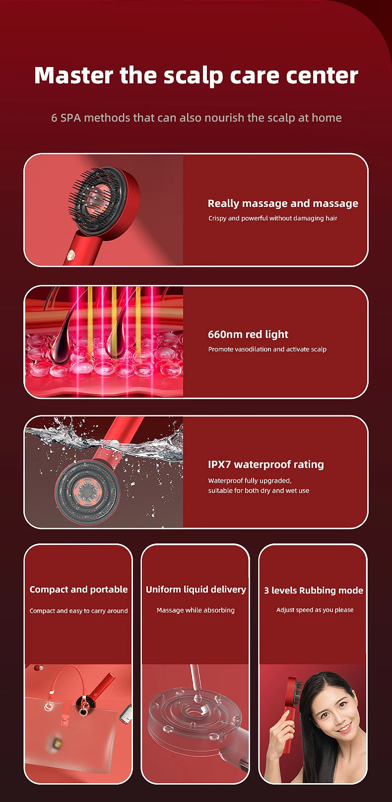 Electric Massage Comb Red light massage comb Scalp Massager for Hair Growth Essence Liquid Nursing Introduced into Scalp