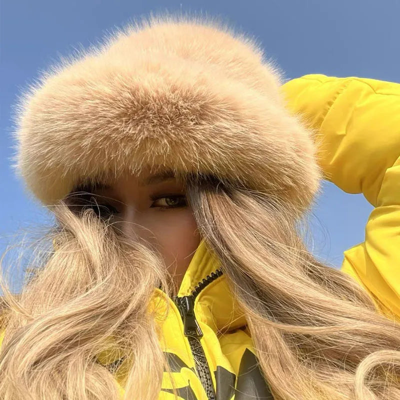2024 Fluffy Faux Fur Bucket Hats Women Rabbit Fur Warm Thick Plush Winter Hat Lady Fashion Luxury Panama Furry Fisherman Cap Y2k