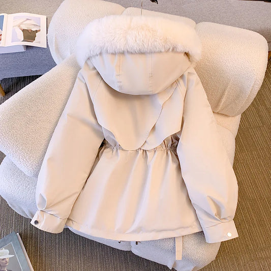 Thick Coat Neutral Colors Fuzzy Styled Hood