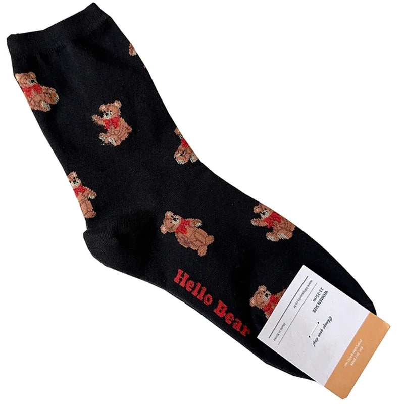 Good Quality Cartoon Elegant Lady Bear Women's  Cute Socks Cotton Harajuku Style Woman Novelty Breathable Sox Christmas Gifts