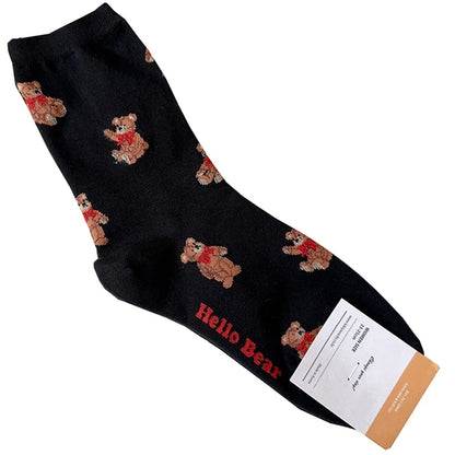 Good Quality Cartoon Elegant Lady Bear Women's  Cute Socks Cotton Harajuku Style Woman Novelty Breathable Sox Christmas Gifts