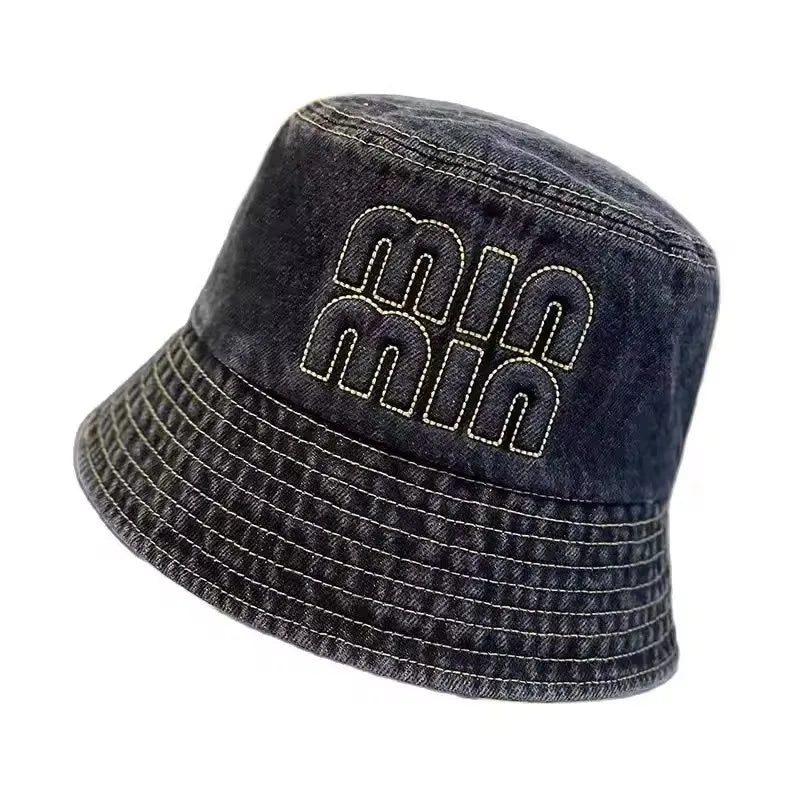 Spring Summer Strawberry Embroidery Denim Jeans Bucket Hat Legent Fisherman Hats for Women Foldable Sport Sun Beach Panama Caps
