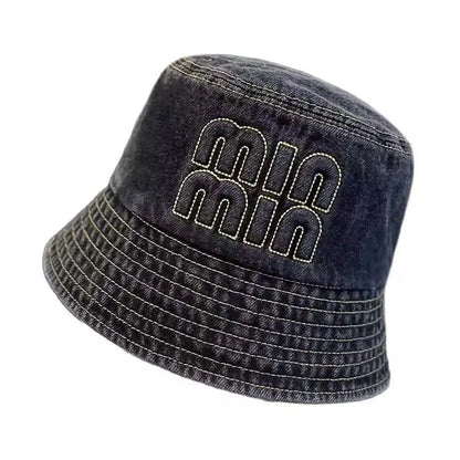 Spring Summer Strawberry Embroidery Denim Jeans Bucket Hat Legent Fisherman Hats for Women Foldable Sport Sun Beach Panama Caps