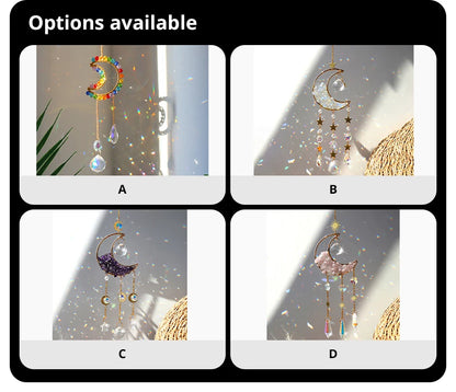 1 Piece Rainbow Made Crystal Suncatcher, Raw Stone Moon Home Decor for Garden Bedroom Balcony Pendant