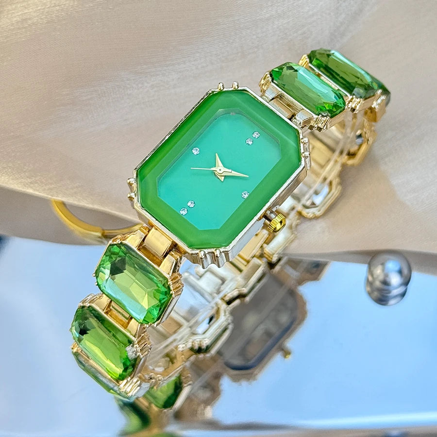 women's large section rhinestone chain rectangular color case rhinestone dial fashion European and American style ladies watch