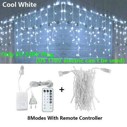 3.5-40M LED Icicle String Lights Christmas Curtain Fairy Lights Garland Remote Outdoor For New Year Wedding Street Holiday Decor