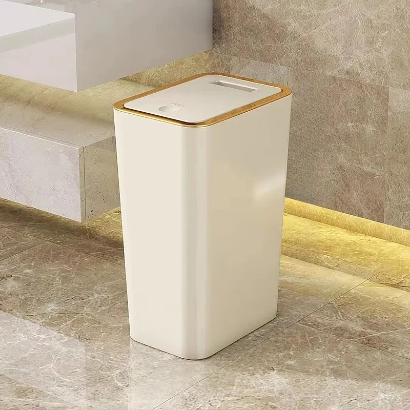 10L/12L Nordic Trash Can with One-Touch Lid Bin Deodorant Waterproof Dustbin Large Capacity Slim Toilet Gold Garbage Can