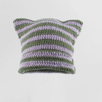 New Japanese Streetwear Harajuku Beanie Little Devil Striped Knitted Hat Women Girls Autumn Winter Cute Cat Ears Cap