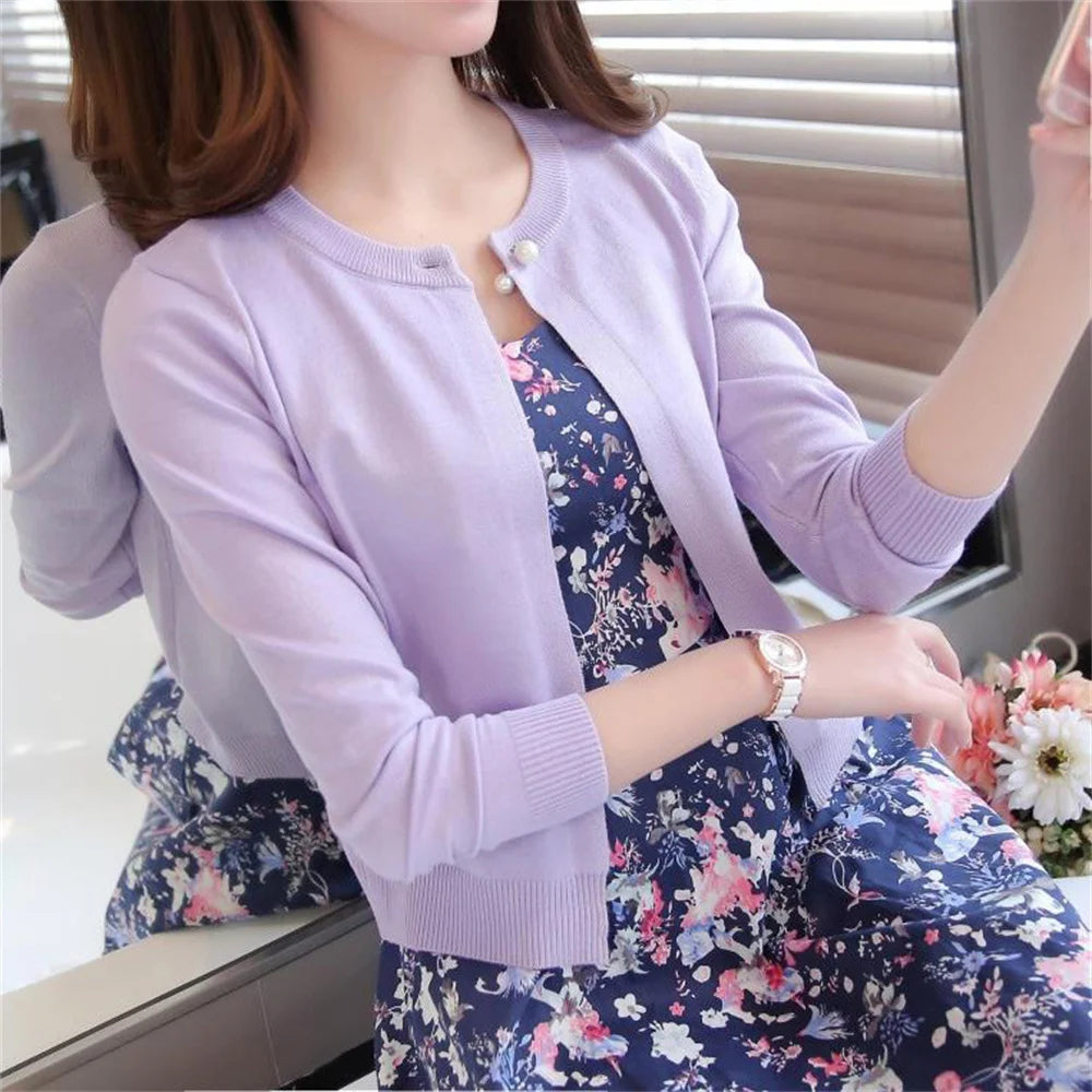 2024 Fashion Women Sweater Female Cardigan Thin Outerwear Short Short Design Sweater Long-sleeve Small Cape Blusa Feminina