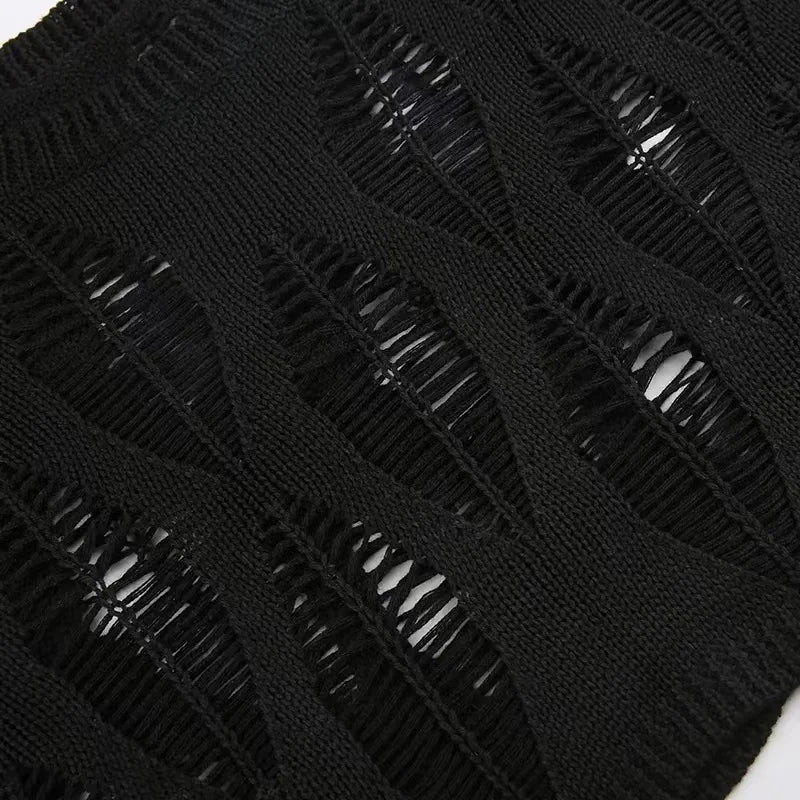 Perforated Hollow Out Knitted Blouse Sunscreen Long Sleeve Top Gothic Dark Black Sexy Thin Sweater Women's Summer Chic Crop Tops