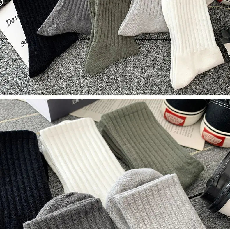 New 5 Pairs Cool Men Black White Warm Socks Set Autumn Winter Male Solid Color Sport Short Socks For Men Dropshipping