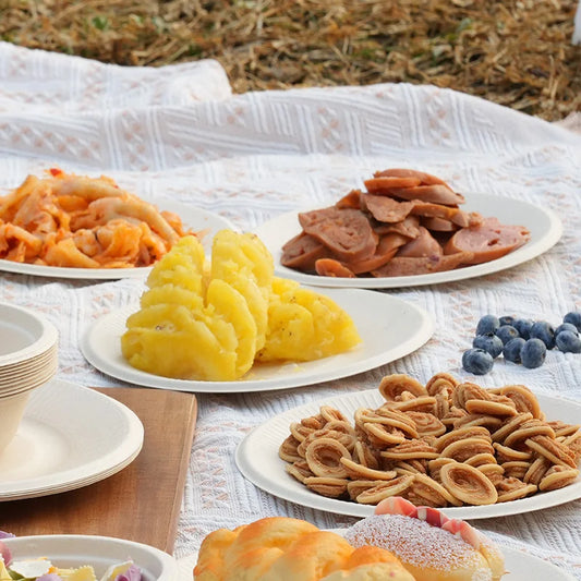 20/40pcs Disposable Paper Bowls Natural Sugarcane Paper Soup Bowls Desserts Fruit Salads Food Containers Party Dinner Plate Set