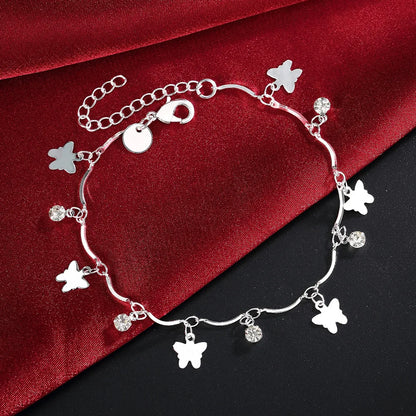 VENTFILLE 925 Sterling Silver Diamond-Studded Butterfly Bracelet Women's Fashion Temperament Flower Adjustable Bracelet