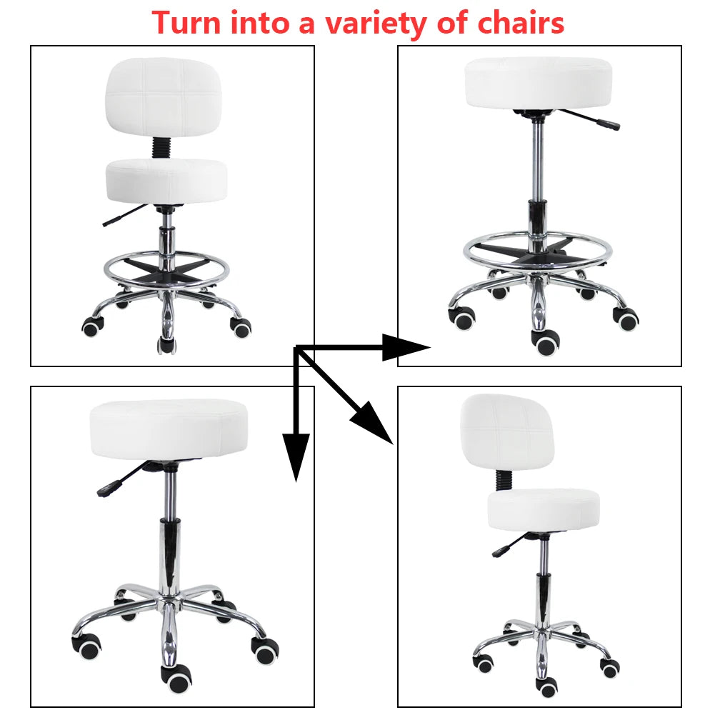 KKTONER Swivel Round Rolling Stool PU Leather with Adjustable Foot Rest Height Adjustable Task Work Drafting Chair with Back