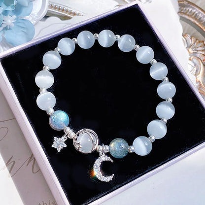 Princess Girls Star Moon Bracelet Blue Purple Color Opal Stone Bracelet for Kids Shiny Crystal Bracelets Wristband Jewelry Gift