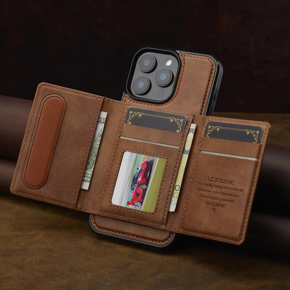 Detachable Wallet Case For iPhone 16 Pro Max 15 14 Plus 13 12 11 XS XR X 7 8 SE 2022 2020 2024 For MagSafe Card Holder Cover
