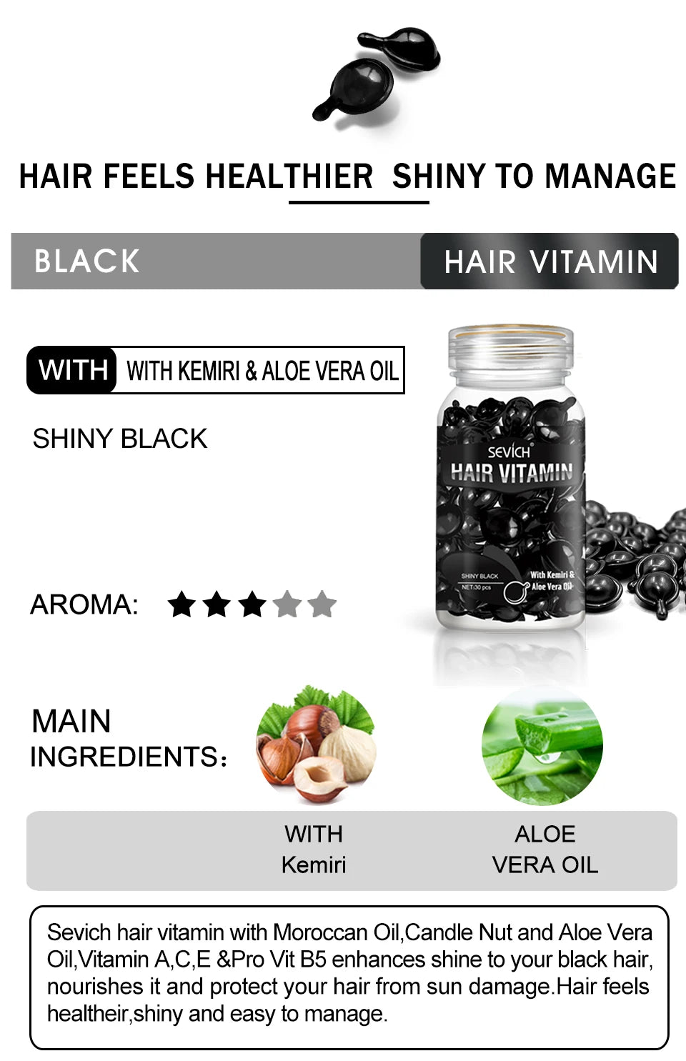 30Pcs Anti Hair Loss Hair Vitamin Capsule Oil Keratin Complex Oil Smooth Silky Hair Serum Hair Mask Repair Frizz Damaged Sevich