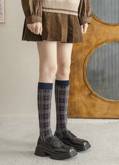 Stockings Women Harajuku Retro Vintage Plaid Long Socks Stocking JK College Style School Girls Cotton Knee Socks Women Stockings