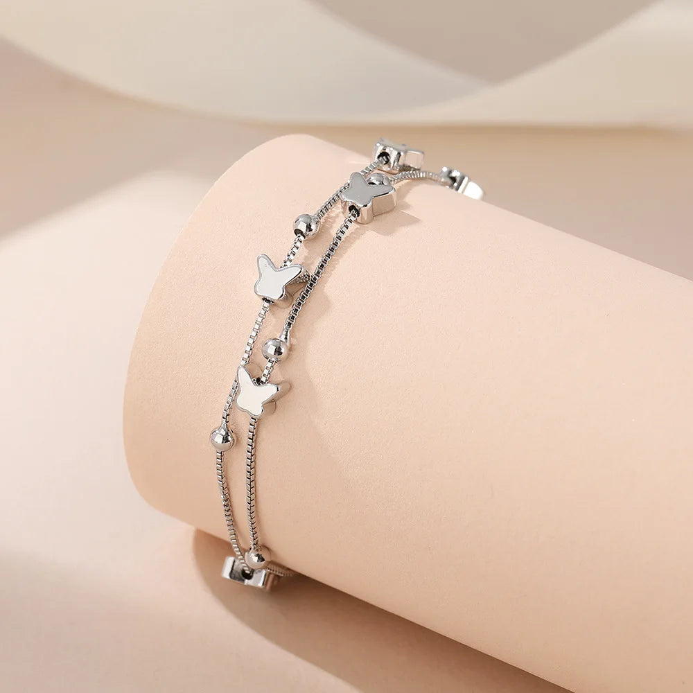 VENTFILLE 925 Sterling Silver Diamond-Studded Butterfly Bracelet Women's Fashion Temperament Flower Adjustable Bracelet