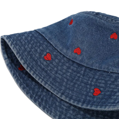 Spring Summer Strawberry Embroidery Denim Jeans Bucket Hat Legent Fisherman Hats for Women Foldable Sport Sun Beach Panama Caps