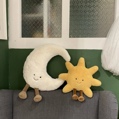 High Quality Smile Face Moon Yellow Sun Plushie Cushion Stuffed Cute Weather Plush Toy for Kid Bedroom Decor Sofa Throw Pillow
