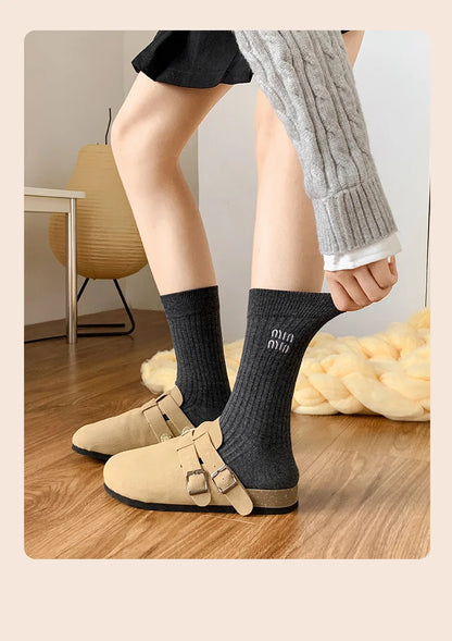5 Pairs Socks Letter Designer Women Socks Luxury Brands Embroidered Striped Double-needle Mid-Tube Fashion Solid Cotton Socks
