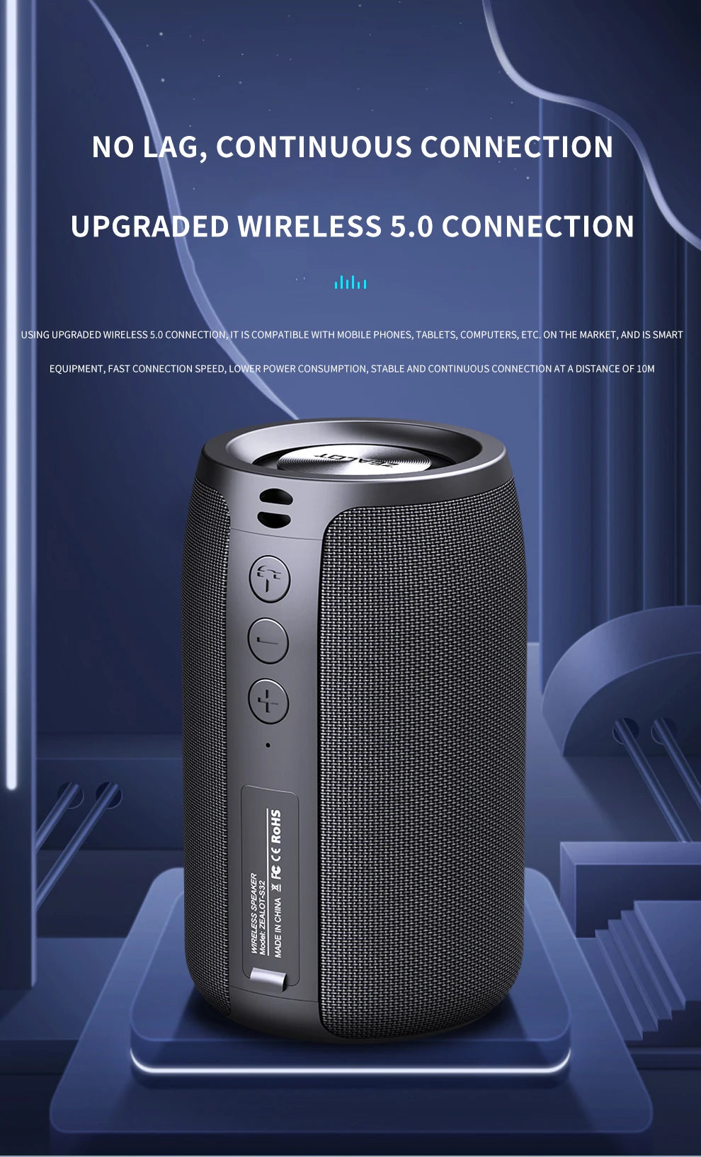 ZEALOT S32 5W Wireless Speakers, Portable Subwoofer Speaker, 1800mAh Battery, 10 Hours Playtime Loud Stereo, Booming Bass.