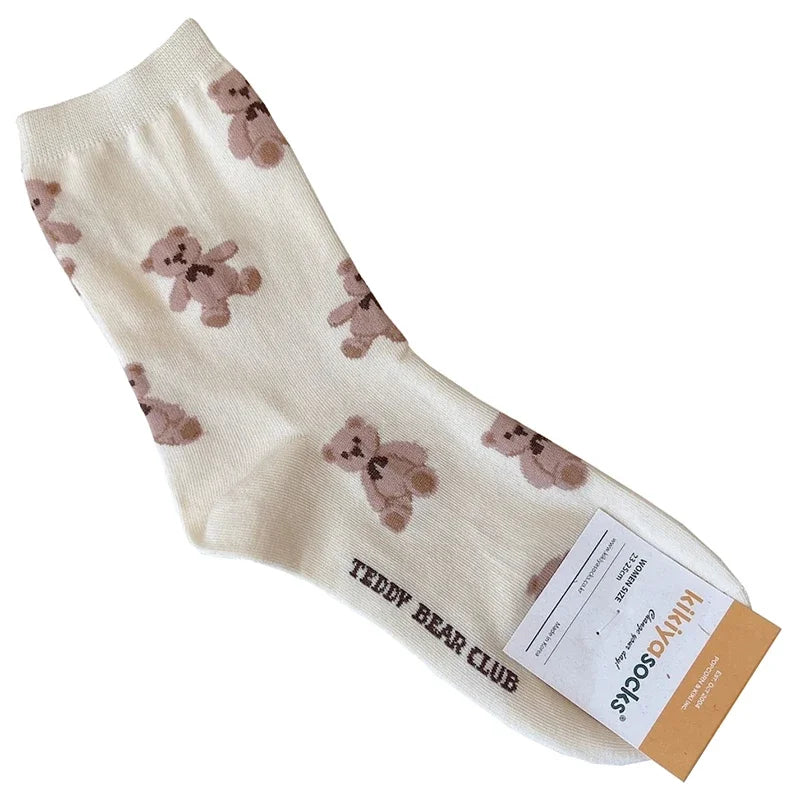 Good Quality Cartoon Elegant Lady Bear Women's  Cute Socks Cotton Harajuku Style Woman Novelty Breathable Sox Christmas Gifts