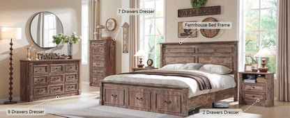 Farmhouse 7 drawer dresser, 57" large Roman column chest of drawers, bedroom, hallway, living room storage dresser.