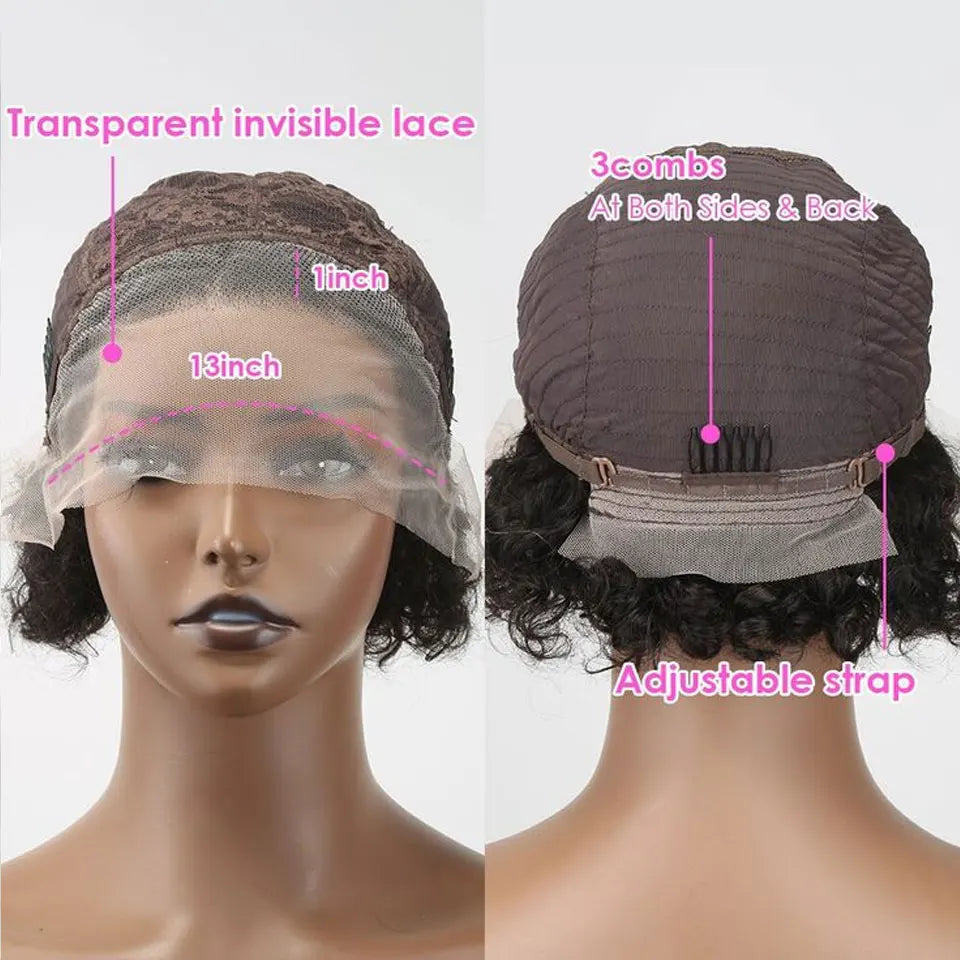 Sale Short bob deep wave wig full lace wigs short styles Transparent Curly Short Bob Wig 13x1 Lace Wig Remy Human Hair